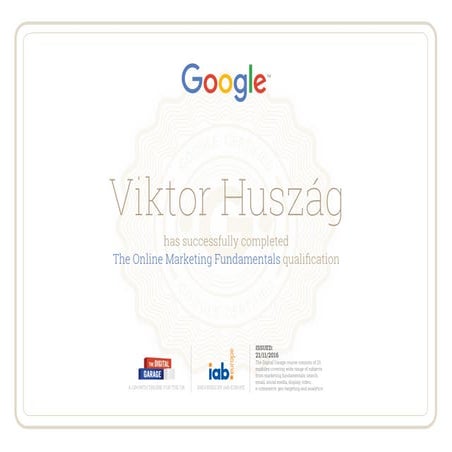 Digital Garage Certification - Google - Viktor Huszag - Online Marketing Fund...