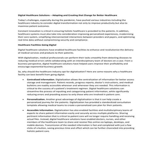 Digital Healthcare Solutions – Adapting and Creating that Change for Better H...