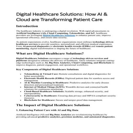 Digital Healthcare Solutions: How AI & Cloud are Transforming Patient Care