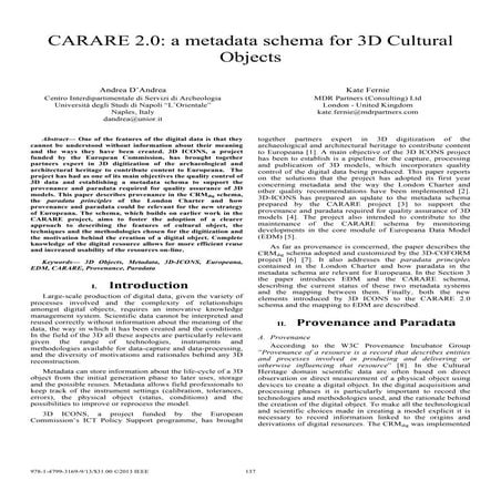 CARARE 2.0: Metadata schema for 3D Cultural Objects