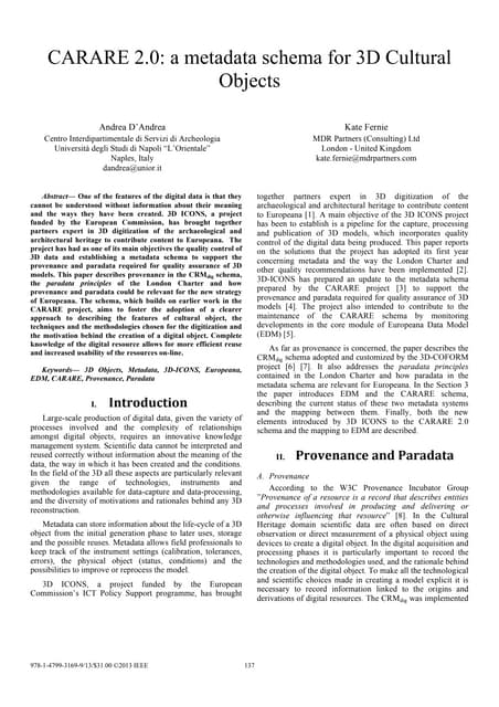 CARARE 2.0: Metadata schema for 3D Cultural Objects