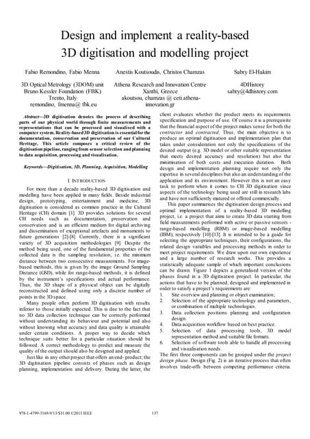 Design and implement a reality-based 3D digitisation and modelling project