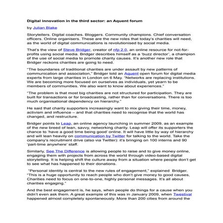 Digital Innovation In The Third Sector Summary