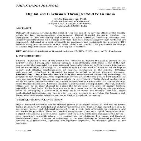 Digitalized finclusion through pmjdy in india