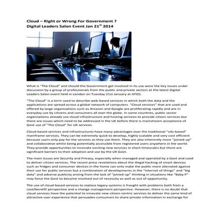 Digital Leaders Forum - "The Cloud" - Right or Wrong for Govt