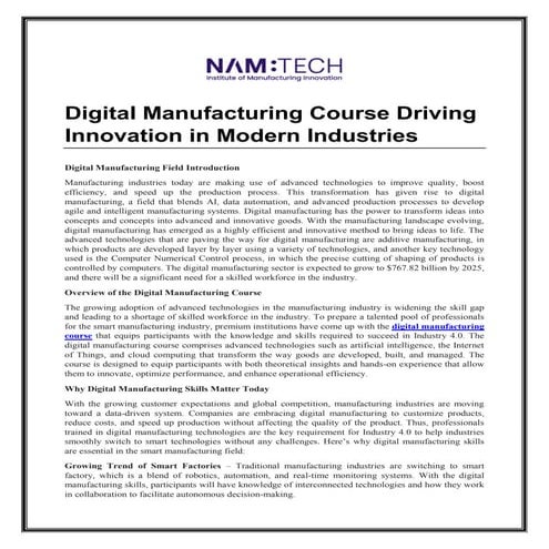 Digital Manufacturing Course Driving Innovation in Modern Industries
