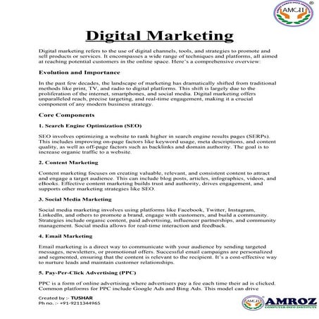 Digital Marketing.docx Amroz Institute / created by :- TUSHAR