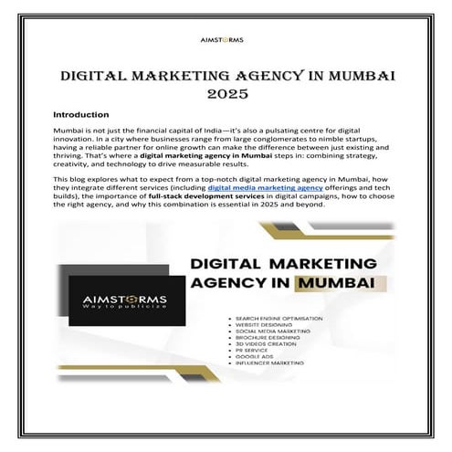 Digital Marketing Agency in Mumbai 2025 | Aimstorms Advertising | PDF