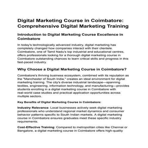 Digital Marketing Course in Coimbatore with Placements