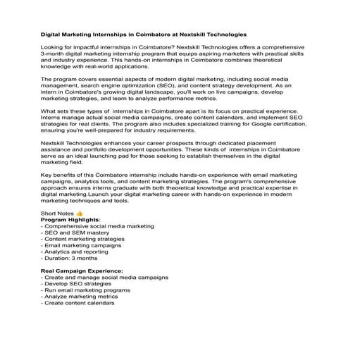 Digital Marketing Internships in Coimbatore