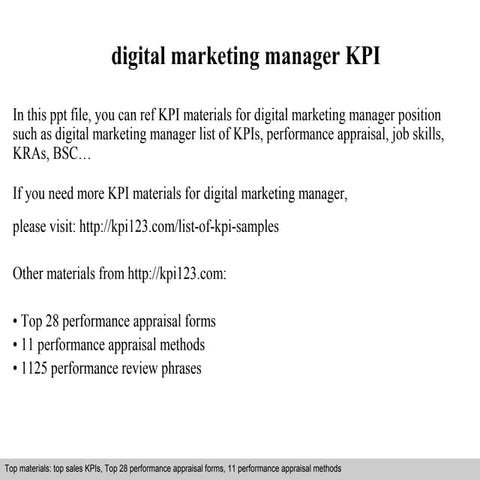 Digital marketing manager kpi