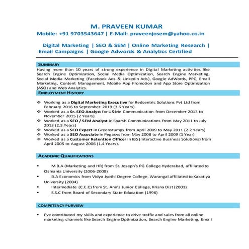 Digital marketing  resume latest