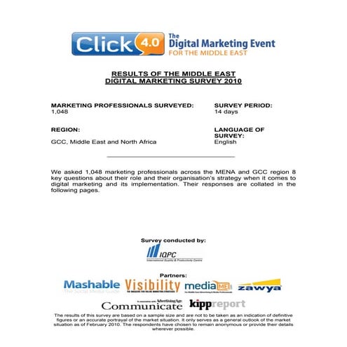 Click 4.0: Digital Marketing Professionals of the Middle East Survey 2010