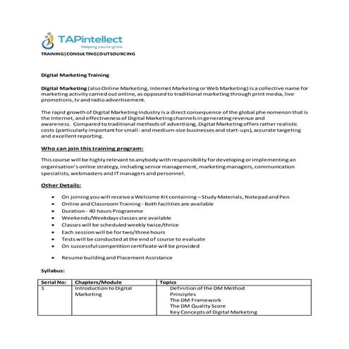 Digital marketing training