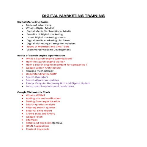 Digital marketing training completed topics
