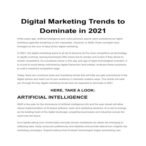 Digital marketing trends to dominate in 2021