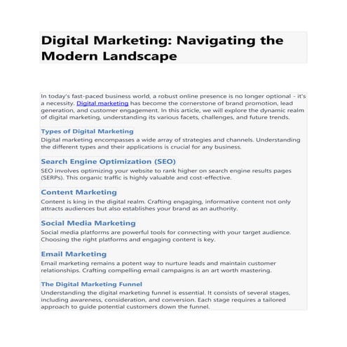 Understanding the Digital Marketing Funnel | PDF