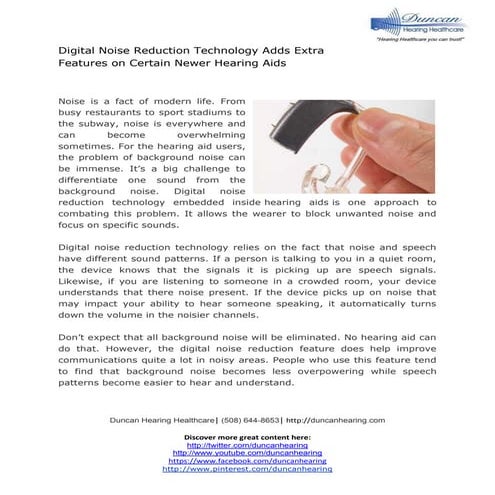 Digital Noise Reduction Technology Adds Extra Features on Newer Hearing Aids