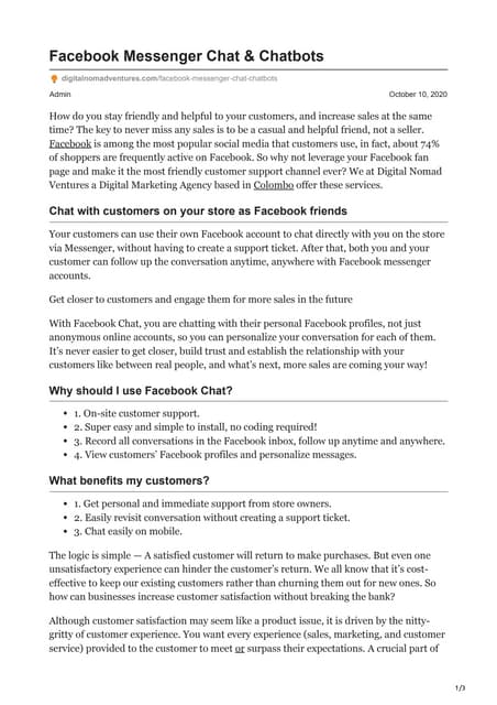 Facebook messenger chat and chatbots