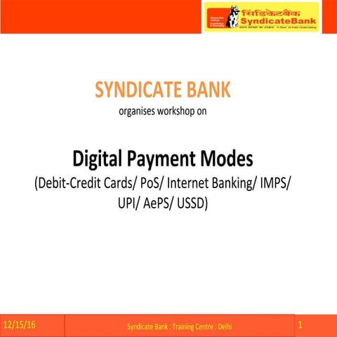 Digital payment modes financial literacy initiative by syndicate bank