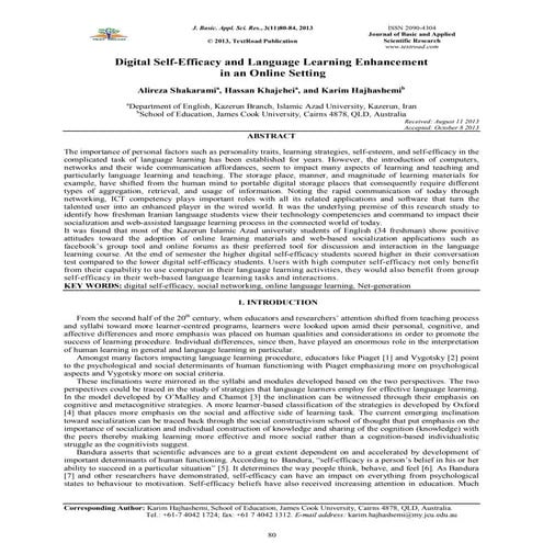 Digital self efficacy and language learning enhancement in an online ...