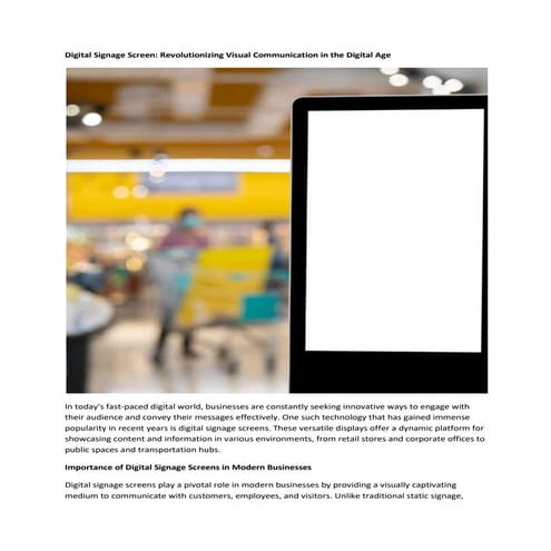 Digital Signage Screen: Revolutionizing Visual Communication in the Digital Age