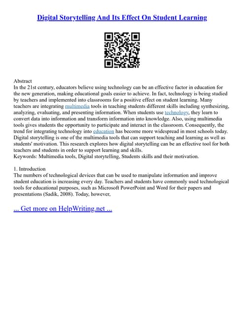 Digital Storytelling And Its Effect On Student Learning