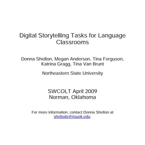 Digital Storytelling Tasks For Language Classrooms