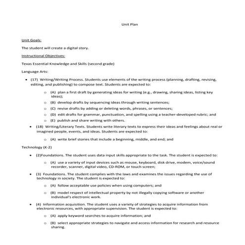 Digital storytelling unit plan