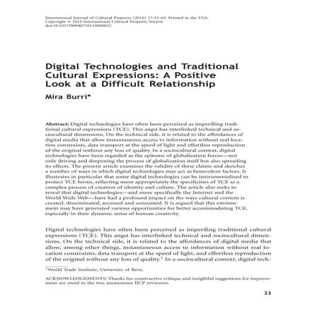 Digital technologies and traditional Cultural Expressions: A Positive Look at...