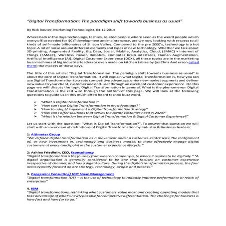 Digital transformation - the paradigm shift towards business as usual - Rick ...