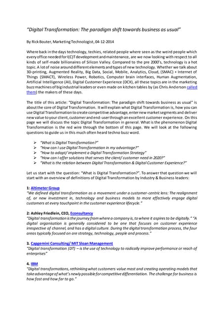Digital transformation - the paradigm shift towards business as usual - Rick ...