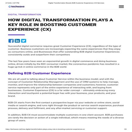 Digital Transformation Boosts B2B Customer Experience _ CX Services.pdf