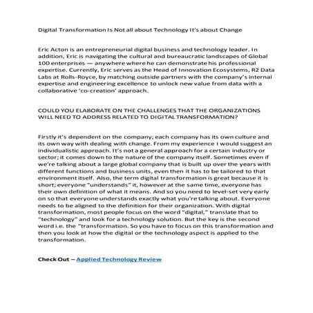 Digital transformation is not all about technology it