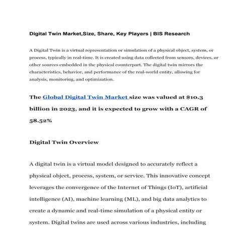 Digital Twin Market Report | BIS Research | DOCX