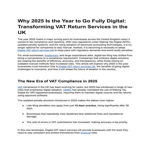 Digital VAT Return Services UK 2025 | Stay Compliant with HMRC