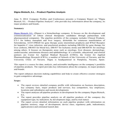 Digna biotech, s.l.   product pipeline analysis