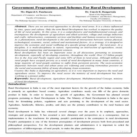 Government Programmes and Schemes For Rural Development