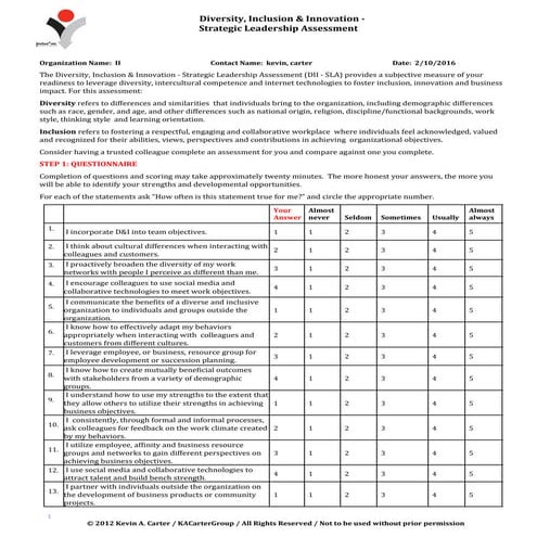 Diversity, Inclusion & Innovation - Strategic Leadership Assessment