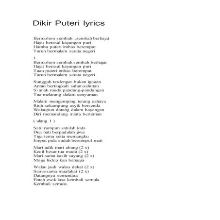 Dikir puteri lyrics | DOCX