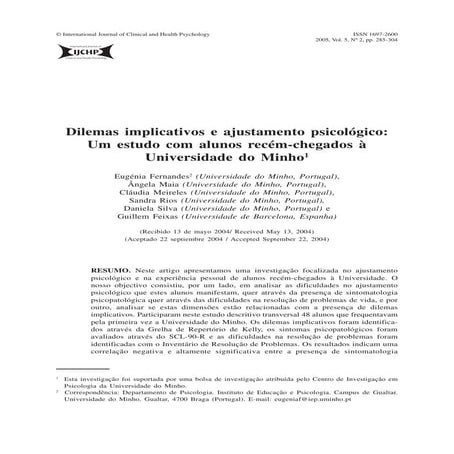 Dilemas implicativos e ajustamento psicológico, um estudo com alunos recém chegados à universidade do minho