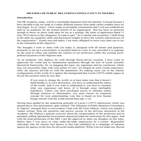 Dilemma of public relations consultancy nigeria