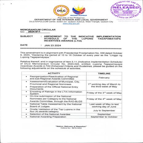 DILG MC 2024-011 Amendment Indicative Implementations Schedule of LTIA ...
