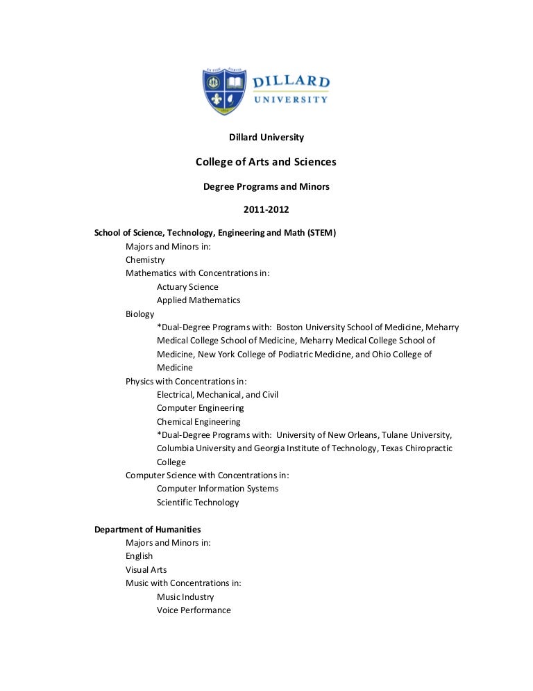 Dillard University Degree Programs 2011 2012