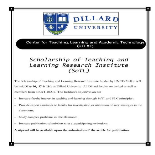 Dillard University SoTL Research Institute 2012