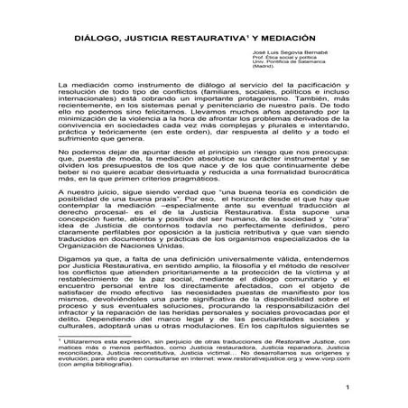 Diálogo justicia restaurativa y mediación. José Luis Segovia Bernabé.