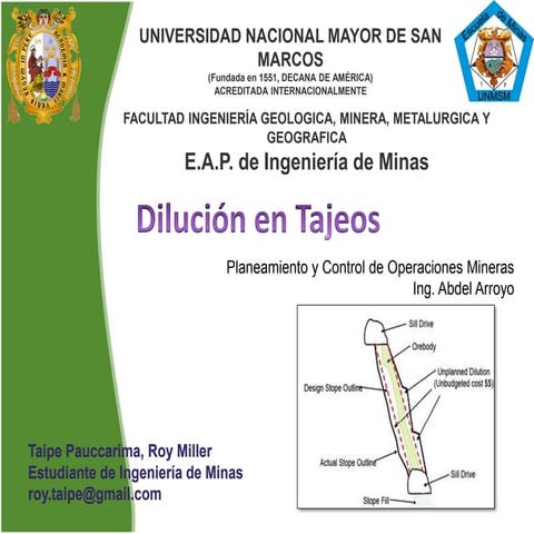 Dilución de Tajeos