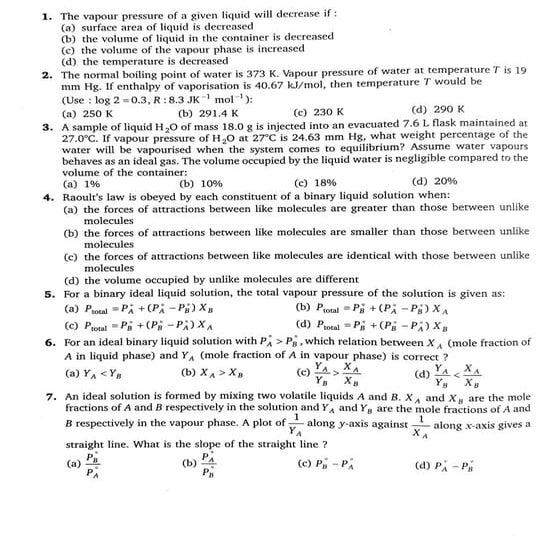 Dilute solutions MCQs 25 questions self assessment
