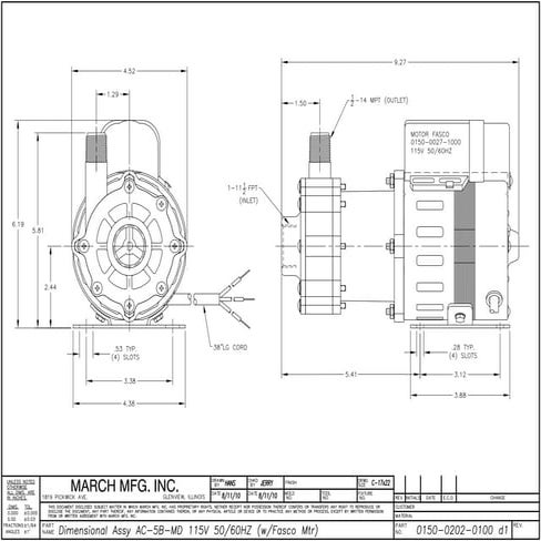 Pump Technical Dimensional Drawing For Mag Drive Beer Pump AC-5B-MD