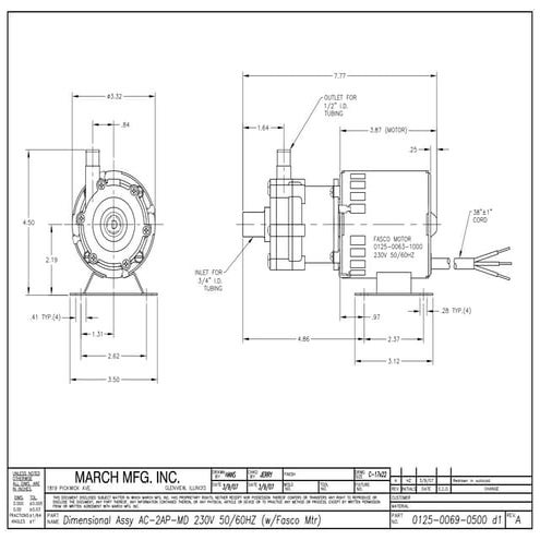 Centrifugal Pumps Data from March Pump Dimensional drawing Series AC-2AP-MD  230_v_